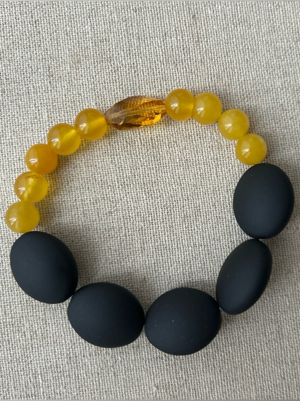 Matte Black and Honey Yellow Beaded Bracelet